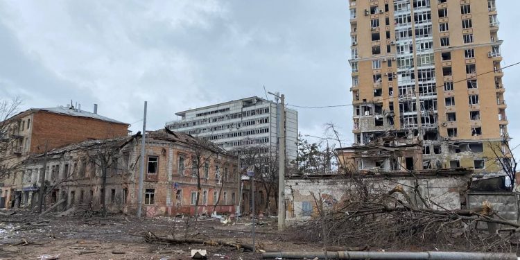 Последствия бомбежек Харькова.