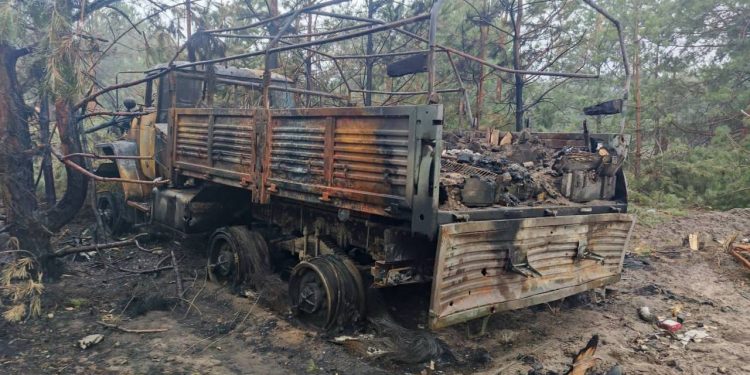 На Киевском направлении  сожгли технику РФ