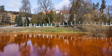 Пруд окрасили в цвет крови