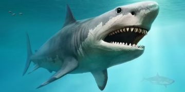 Гигантский акулий зуб размером с человеческую ладонь