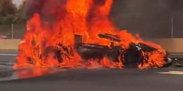 Столкновение двух Lamborghini вызвало масштабный пожар